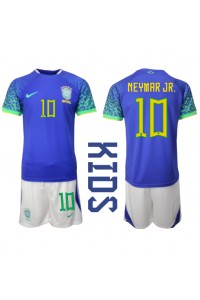 Brasilia Neymar Jr #10 Jalkapallovaatteet Lasten Vieraspeliasu MM-kisat 2022 Lyhythihainen (+ Lyhyet housut)